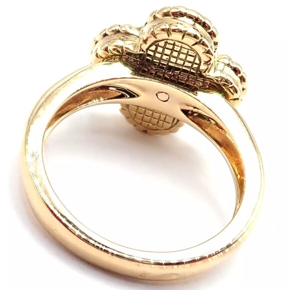 Authentic! Van Cleef & Arpels Alhambra 18k Yellow Gold Coral Diamond Ring PaperA - Picture 4 of 10